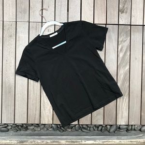 ORGANIC SOUND Black Short Sleeve V Neck Tee Shirt